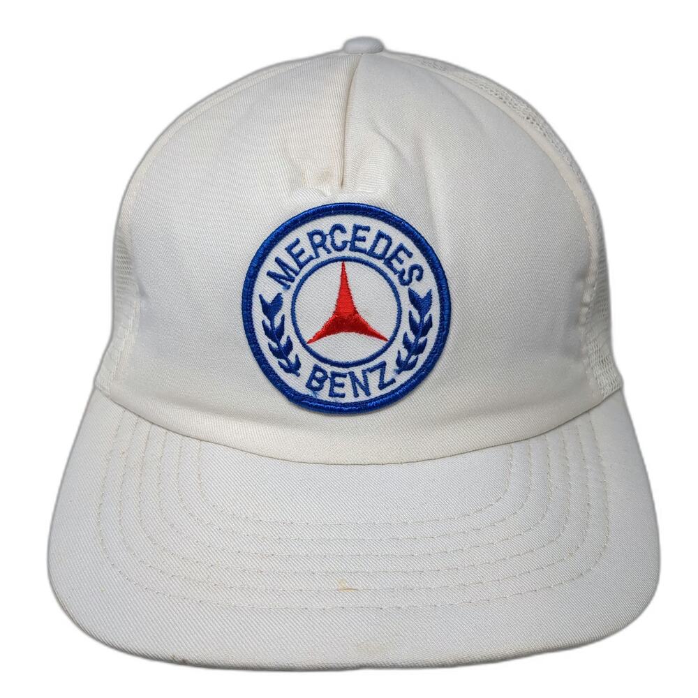 Mercedes Benz Patch White Trucker Hat Snapback Mesh Green Underbrim Cap Vintage